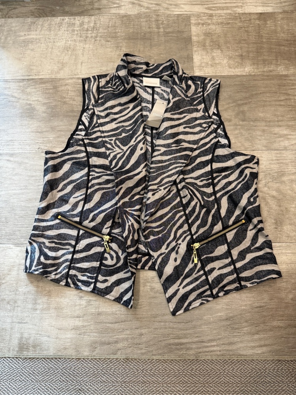 Chico's Black & Cream Zebra-Print Sleeveless Shell